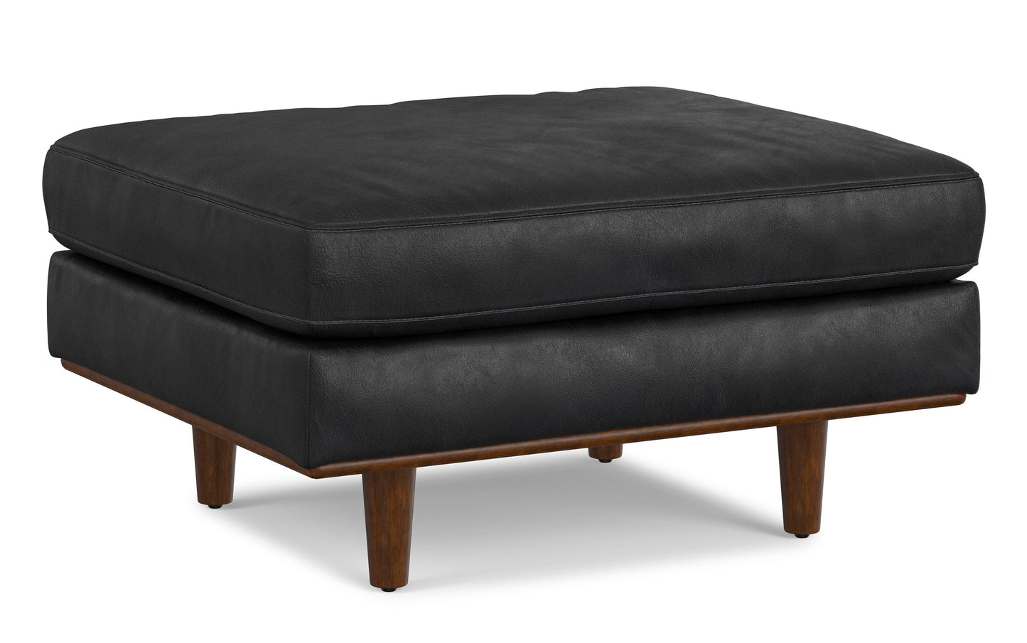 Lead Black Genuine Top Grain Leather | Morrison Ottoman in Genuine Top Grain Leather