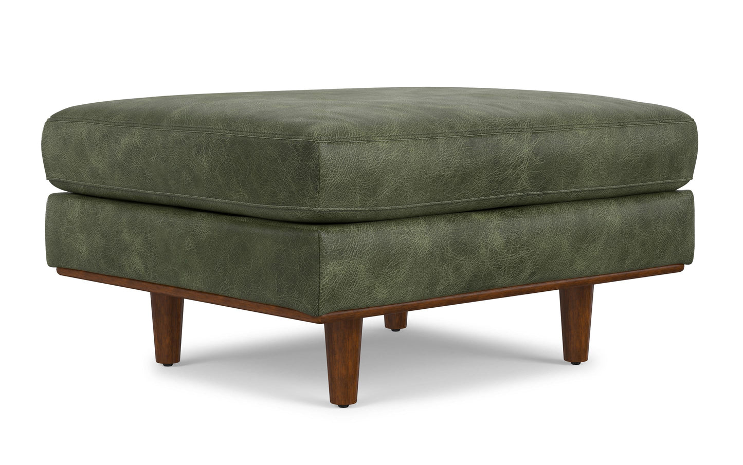 Moss Green Genuine Top Grain Leather | Morrison Ottoman in Genuine Top Grain Leather