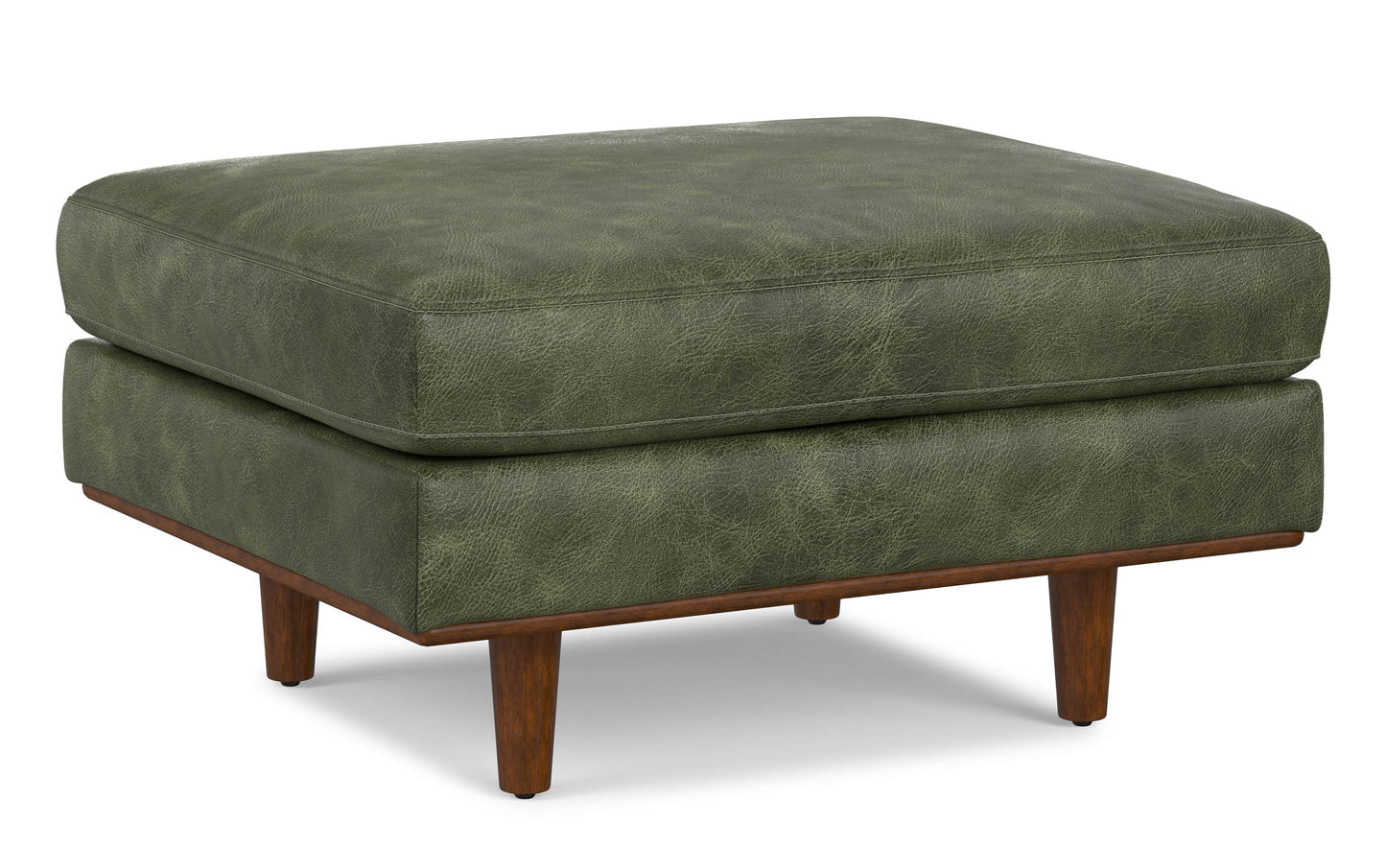 Moss Green Genuine Top Grain Leather | Morrison Ottoman in Genuine Top Grain Leather