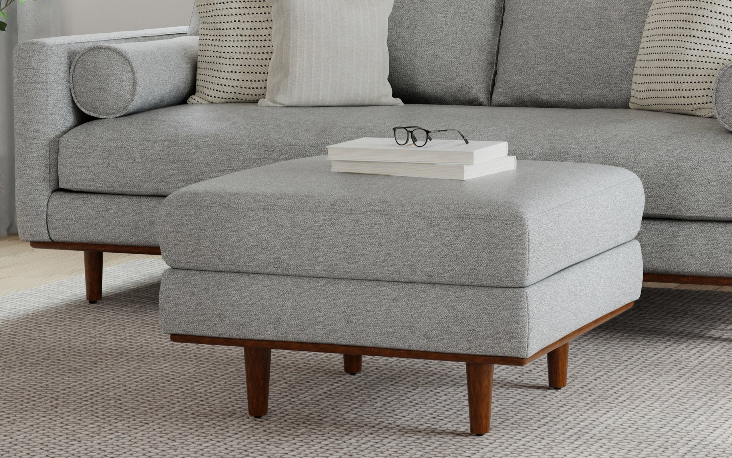 Mist Grey Woven-Blend Fabric | Morrison Ottoman