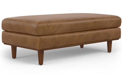 Caramel Brown Genuine Top Grain Leather | Morrison Large Rectangular Ottoman in Genuine Leather