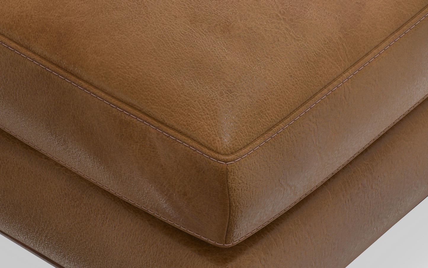 Caramel Brown Genuine Top Grain Leather | Morrison Large Rectangular Ottoman in Genuine Leather