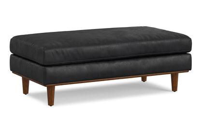 Lead Black Genuine Top Grain Leather | Morrison Large Rectangular Ottoman in Genuine Leather