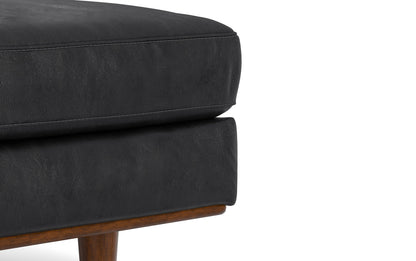 Lead Black Genuine Top Grain Leather | Morrison Large Rectangular Ottoman in Genuine Leather