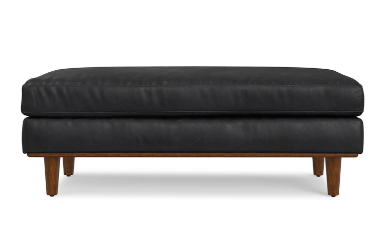 Lead Black Genuine Top Grain Leather | Morrison Large Rectangular Ottoman in Genuine Leather