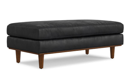 Lead Black Genuine Top Grain Leather | Morrison Large Rectangular Ottoman in Genuine Leather