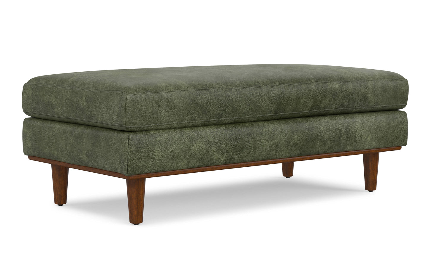 Moss Green Genuine Top Grain Leather | Morrison Large Rectangular Ottoman in Genuine Leather