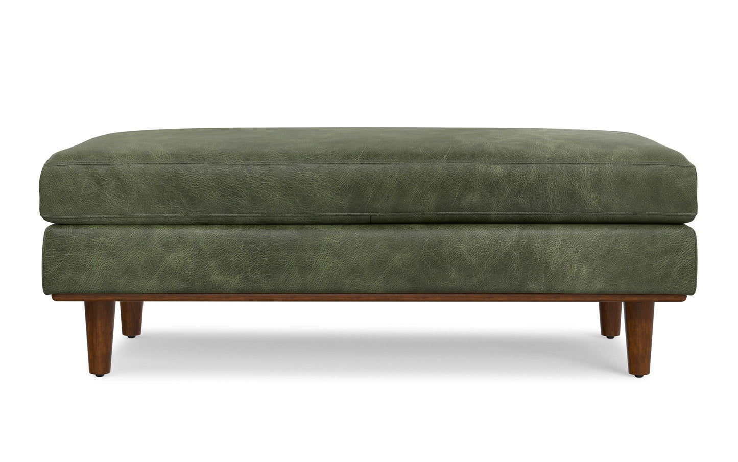 Moss Green Genuine Top Grain Leather | Morrison Large Rectangular Ottoman in Genuine Leather