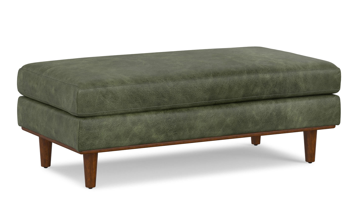 Moss Green Genuine Top Grain Leather | Morrison Large Rectangular Ottoman in Genuine Leather