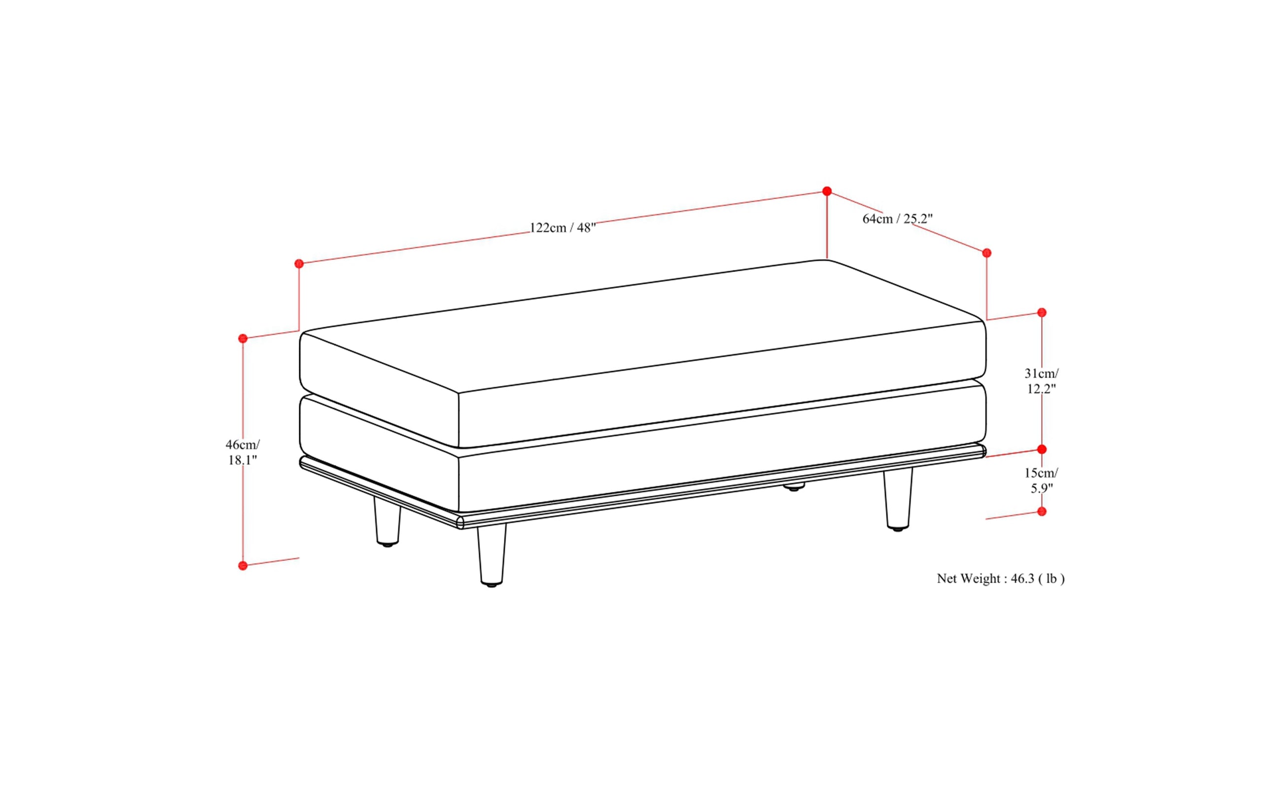 Sienna Genuine Top Grain Leather | Morrison Large Rectangular Ottoman in Genuine Leather