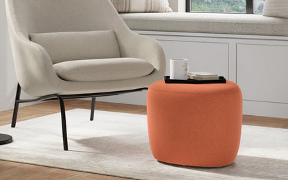 Dusty Orange Linen Style Fabric | Moore Small Ottoman in Linen