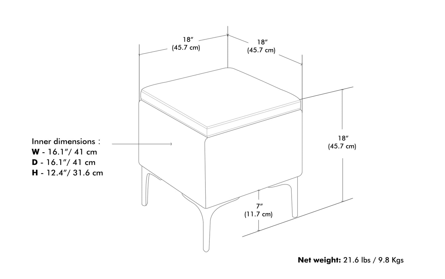 Cloud Grey Linen Style Fabric | Natasha Storage Ottoman with Tray