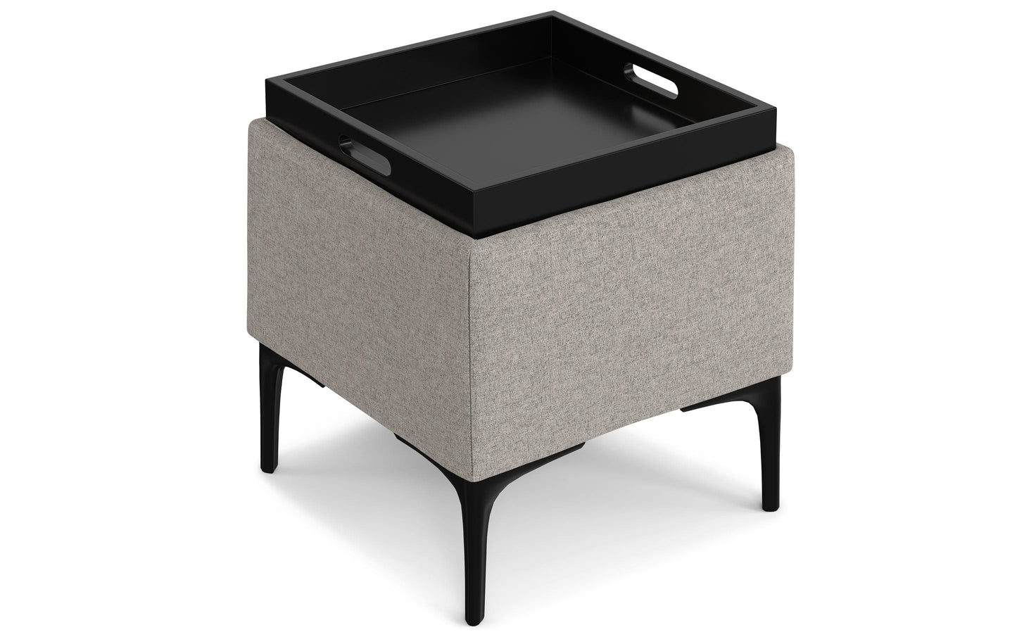 Cloud Grey Linen Style Fabric | Natasha Storage Ottoman with Tray