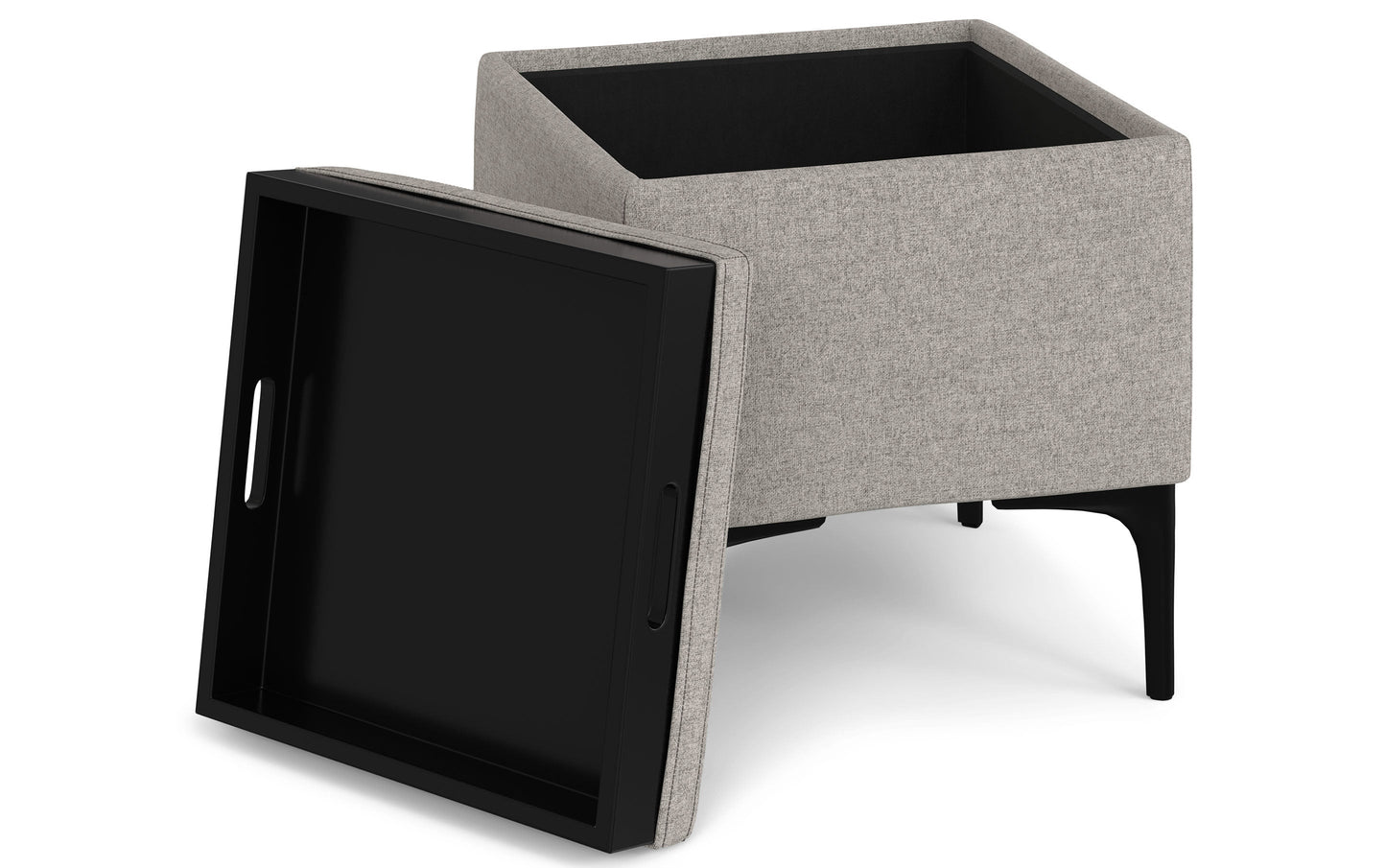 Cloud Grey Linen Style Fabric | Natasha Storage Ottoman with Tray