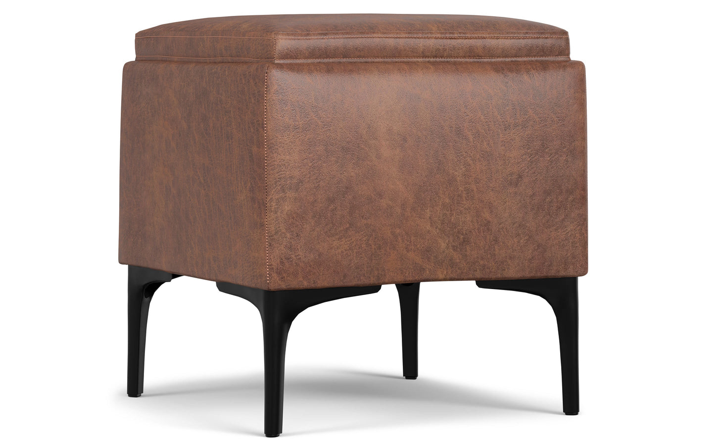 Distressed Saddle Brown Distressed Vegan Leather | Natasha Storage Ottoman with Tray