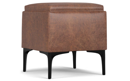 Distressed Saddle Brown Distressed Vegan Leather | Natasha Storage Ottoman with Tray