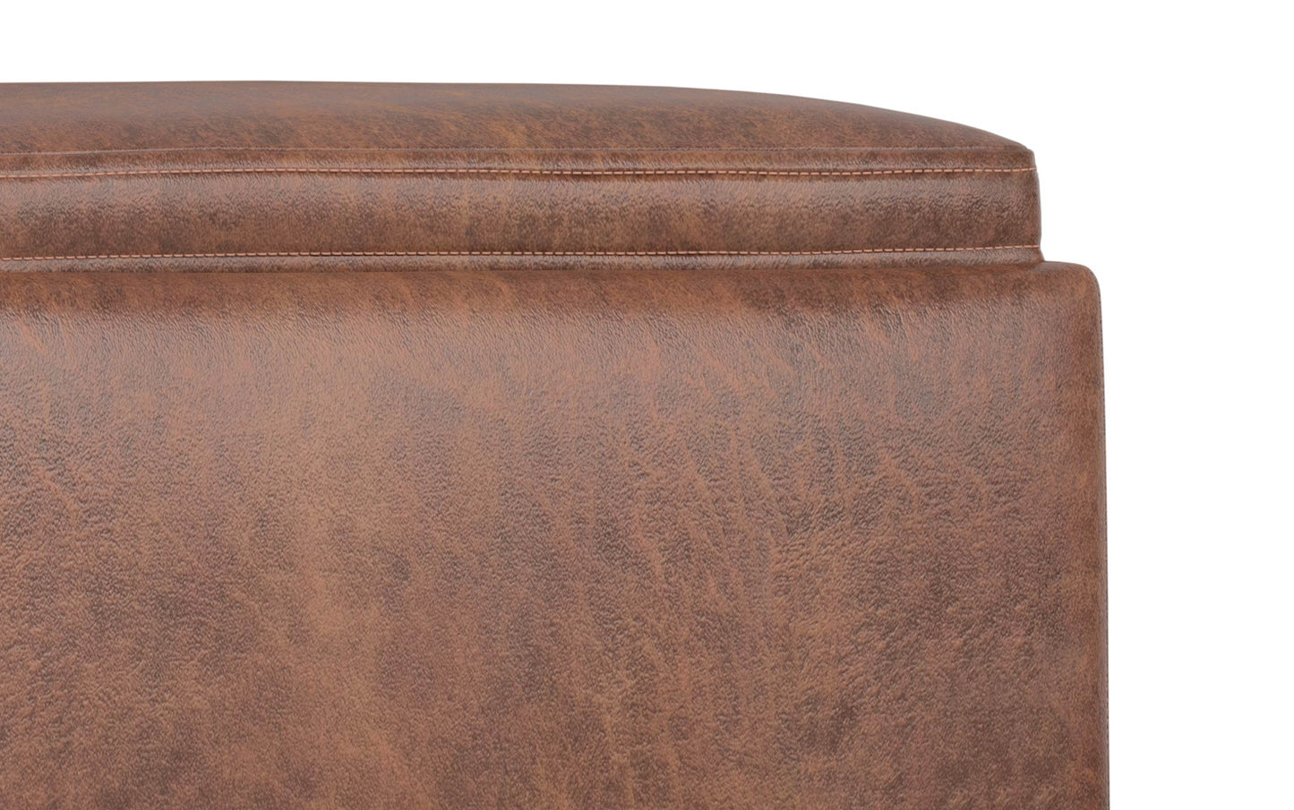 Distressed Saddle Brown Distressed Vegan Leather | Natasha Storage Ottoman with Tray