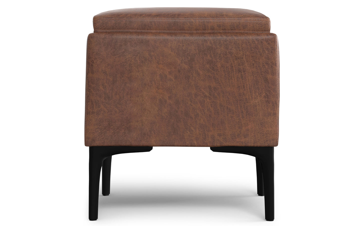 Distressed Saddle Brown Distressed Vegan Leather | Natasha Storage Ottoman with Tray