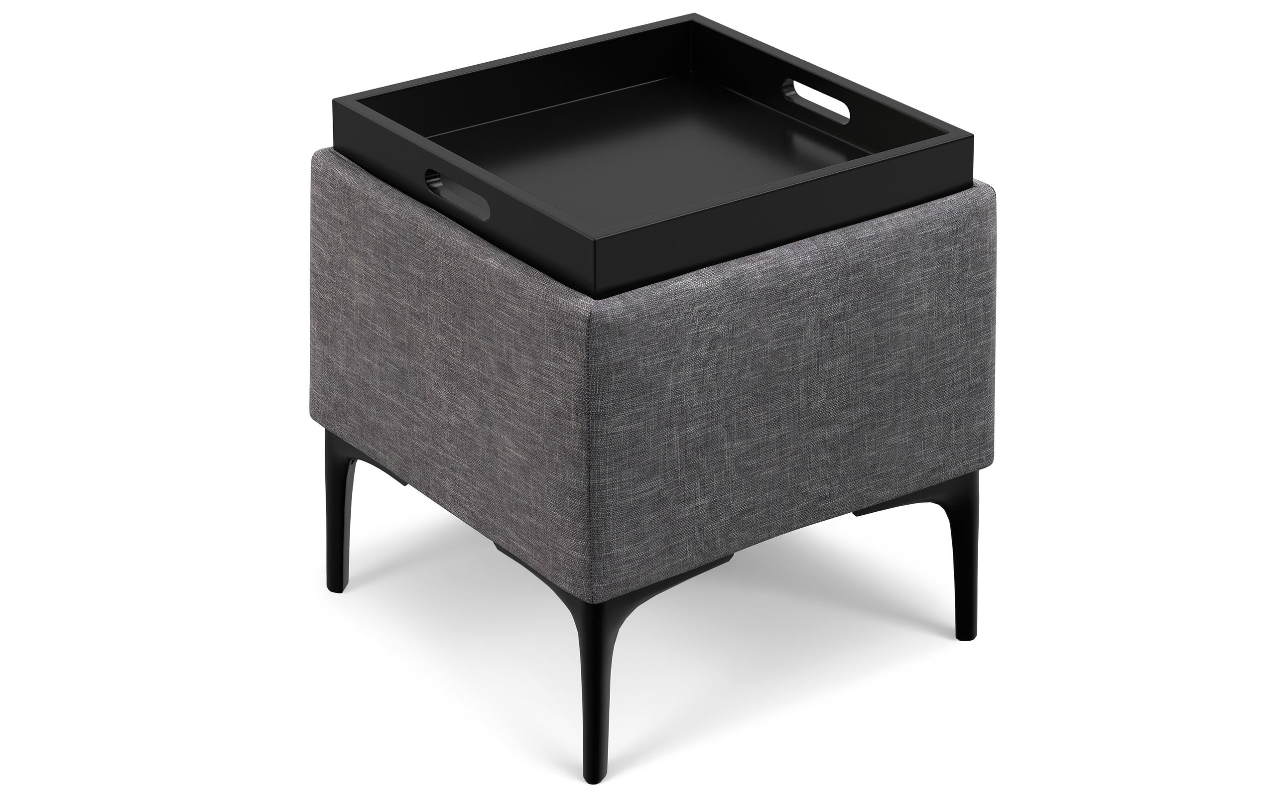 Slate Grey Linen Style Fabric | Natasha Storage Ottoman with Tray