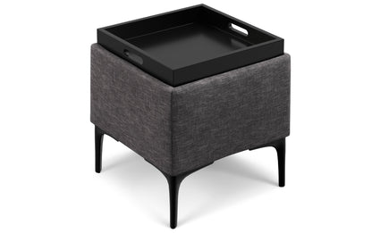 Slate Grey Linen Style Fabric | Natasha Storage Ottoman with Tray