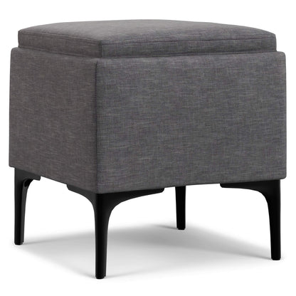 Slate Grey Linen Style Fabric | Natasha Storage Ottoman with Tray