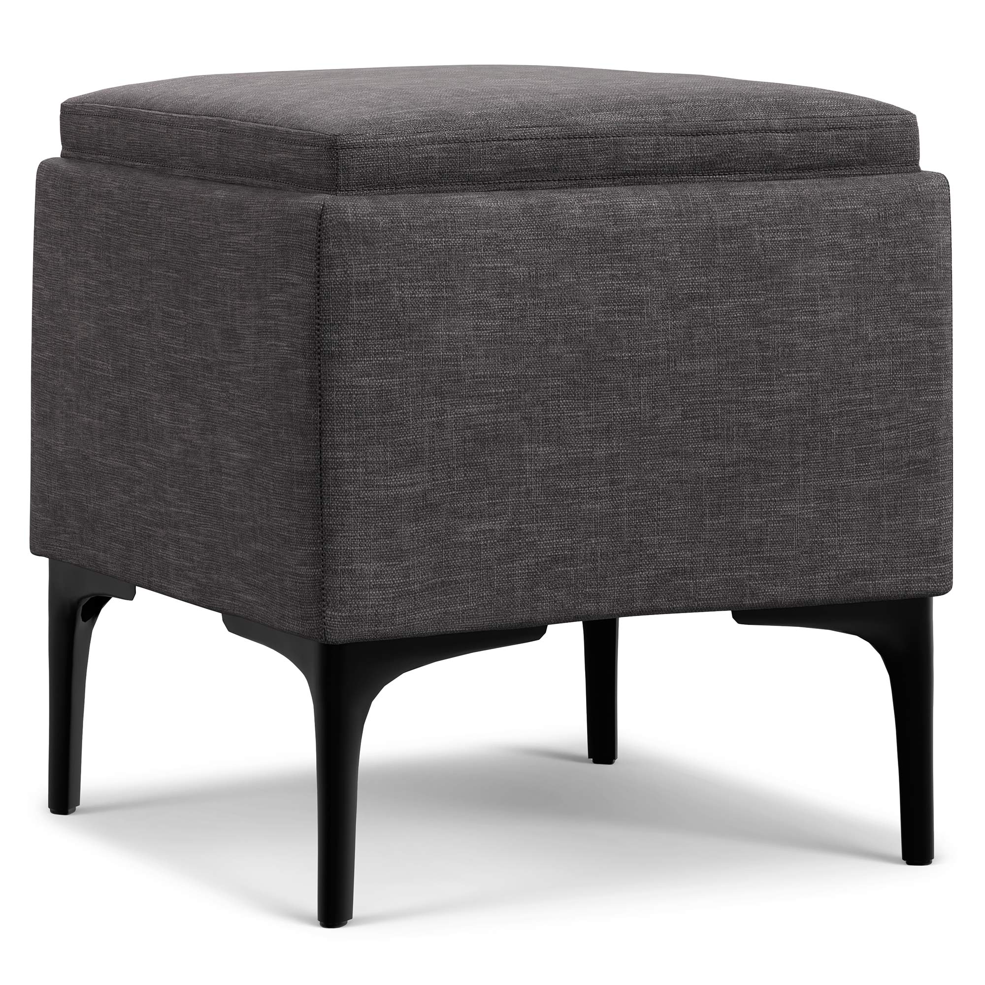 Slate Grey Linen Style Fabric | Natasha Storage Ottoman with Tray