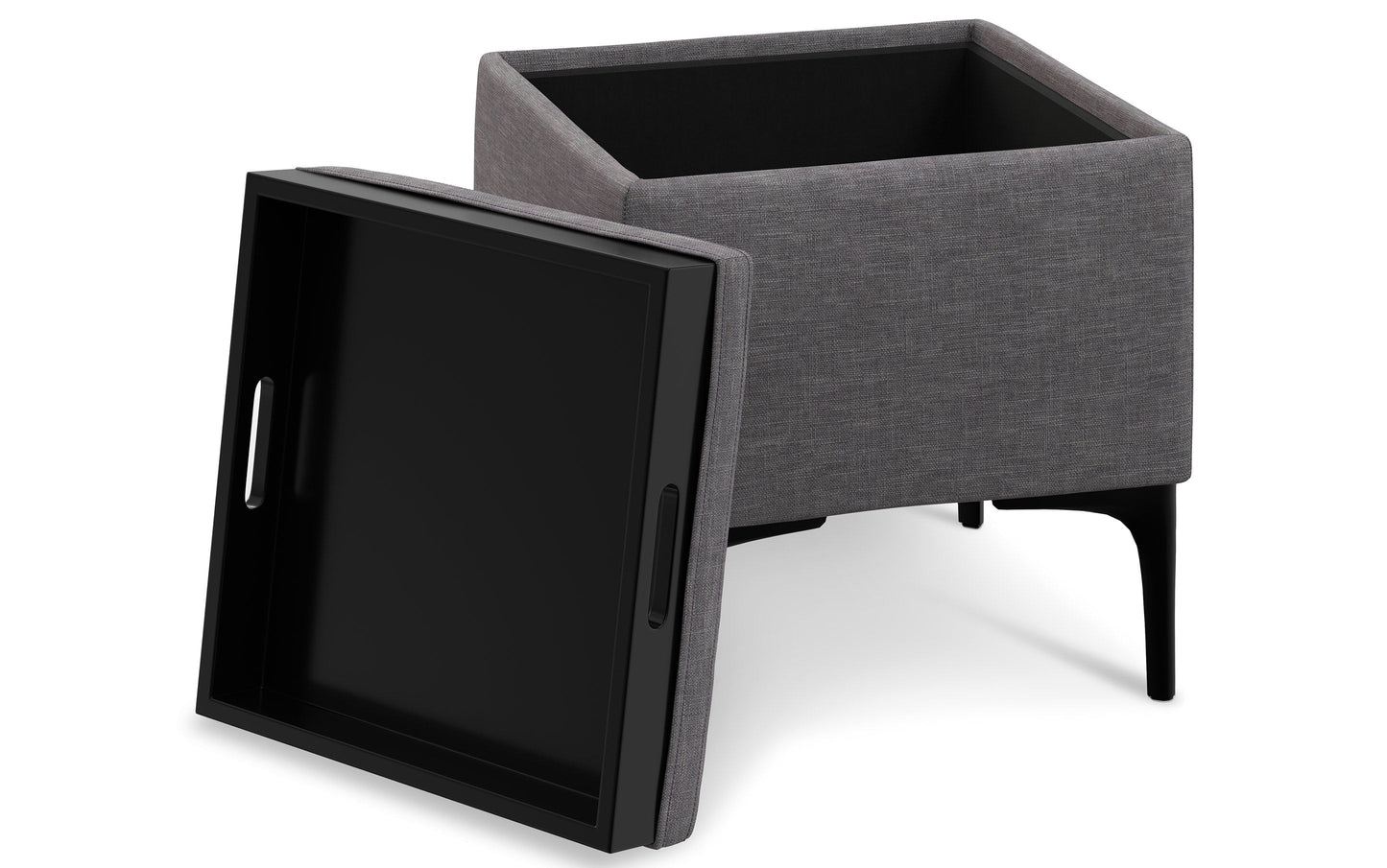 Slate Grey Linen Style Fabric | Natasha Storage Ottoman with Tray