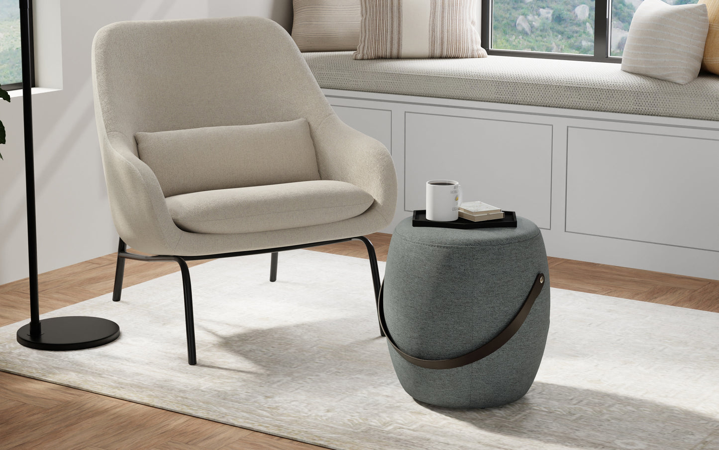 Grey Linen Style Fabric | Ramsay Footstool