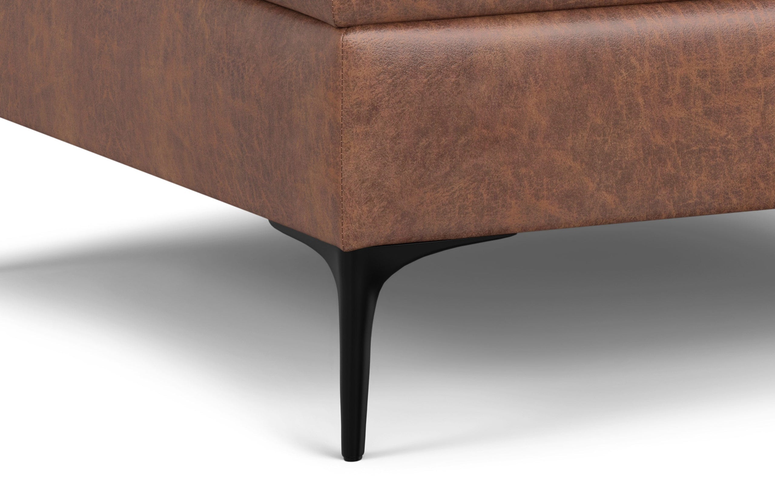 Distressed Saddle Brown Distressed Vegan Leather | Rebecca Coffee Table Storage Ottoman with Lift Up Lid