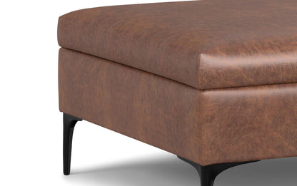 Distressed Saddle Brown Distressed Vegan Leather | Rebecca Coffee Table Storage Ottoman with Lift Up Lid