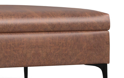 Distressed Saddle Brown Distressed Vegan Leather | Rebecca Coffee Table Storage Ottoman with Lift Up Lid