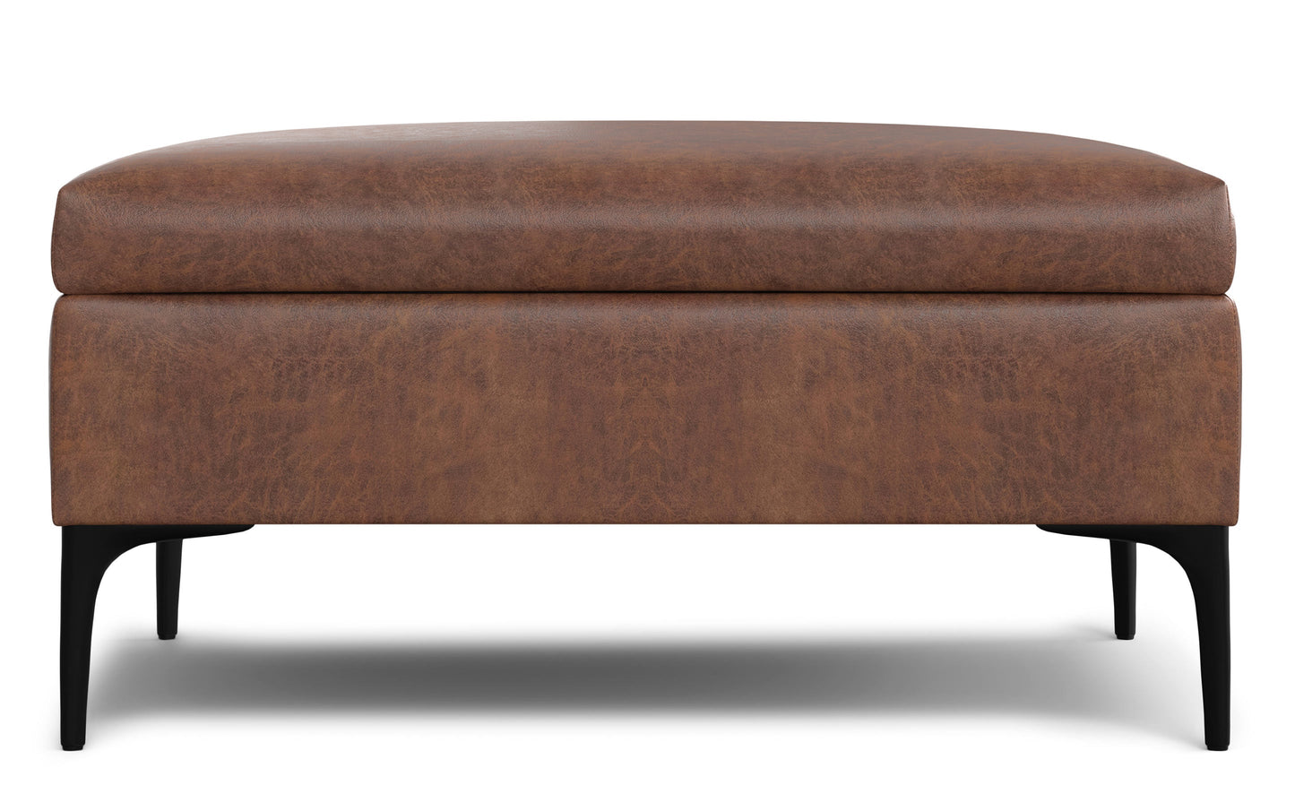 Distressed Saddle Brown Distressed Vegan Leather | Rebecca Coffee Table Storage Ottoman with Lift Up Lid