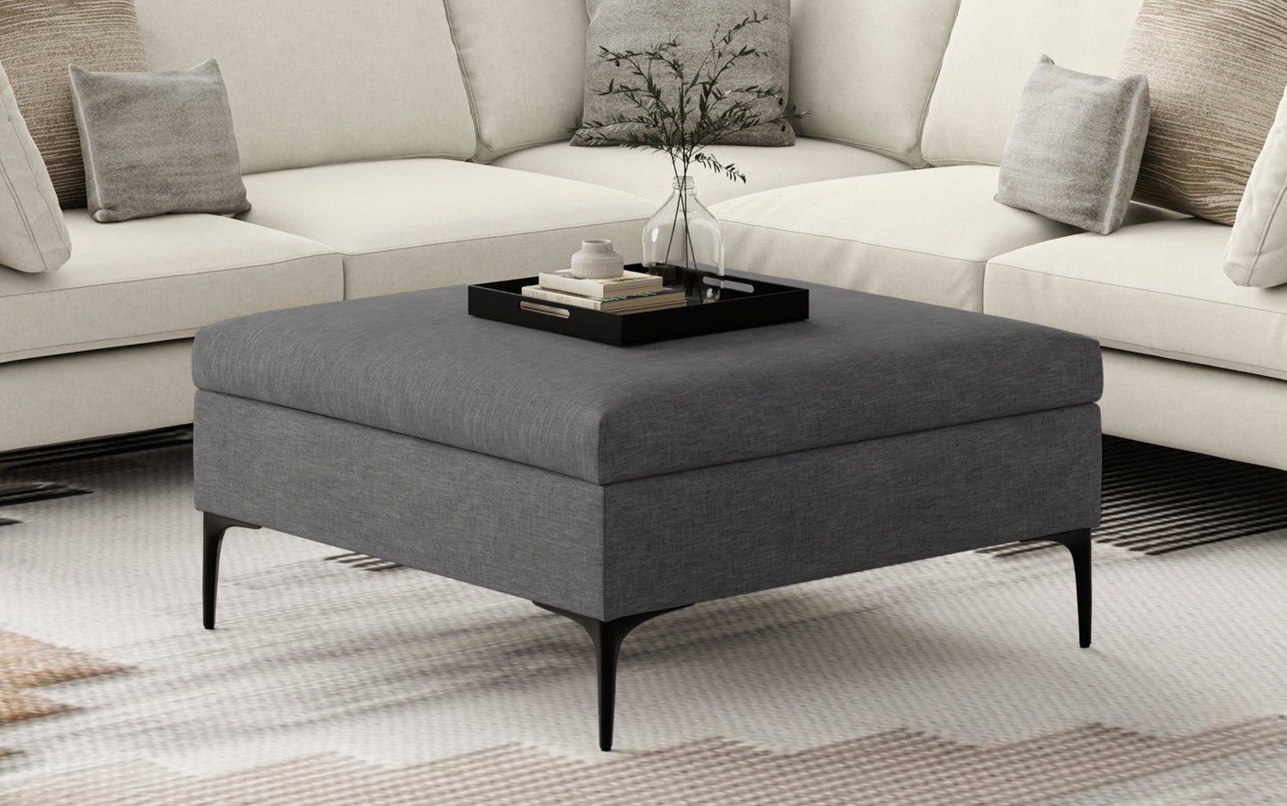 Slate Grey Linen Style Fabric | Rebecca Coffee Table Storage Ottoman with Lift Up Lid