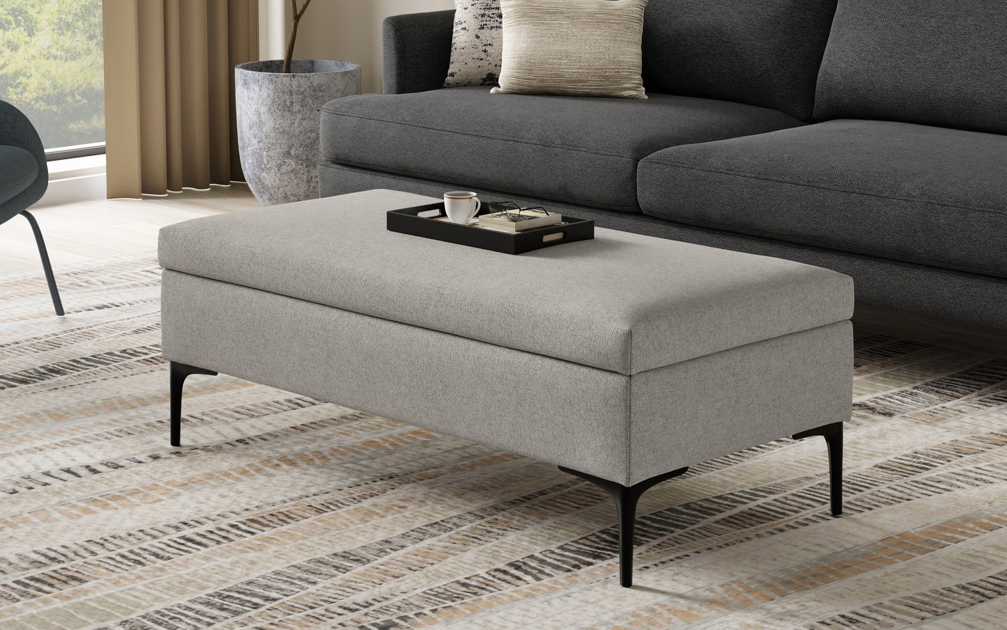 Cloud Grey Linen Style Fabric | Rebecca Large Coffee Table Storage Ottoman with Lift up Lid