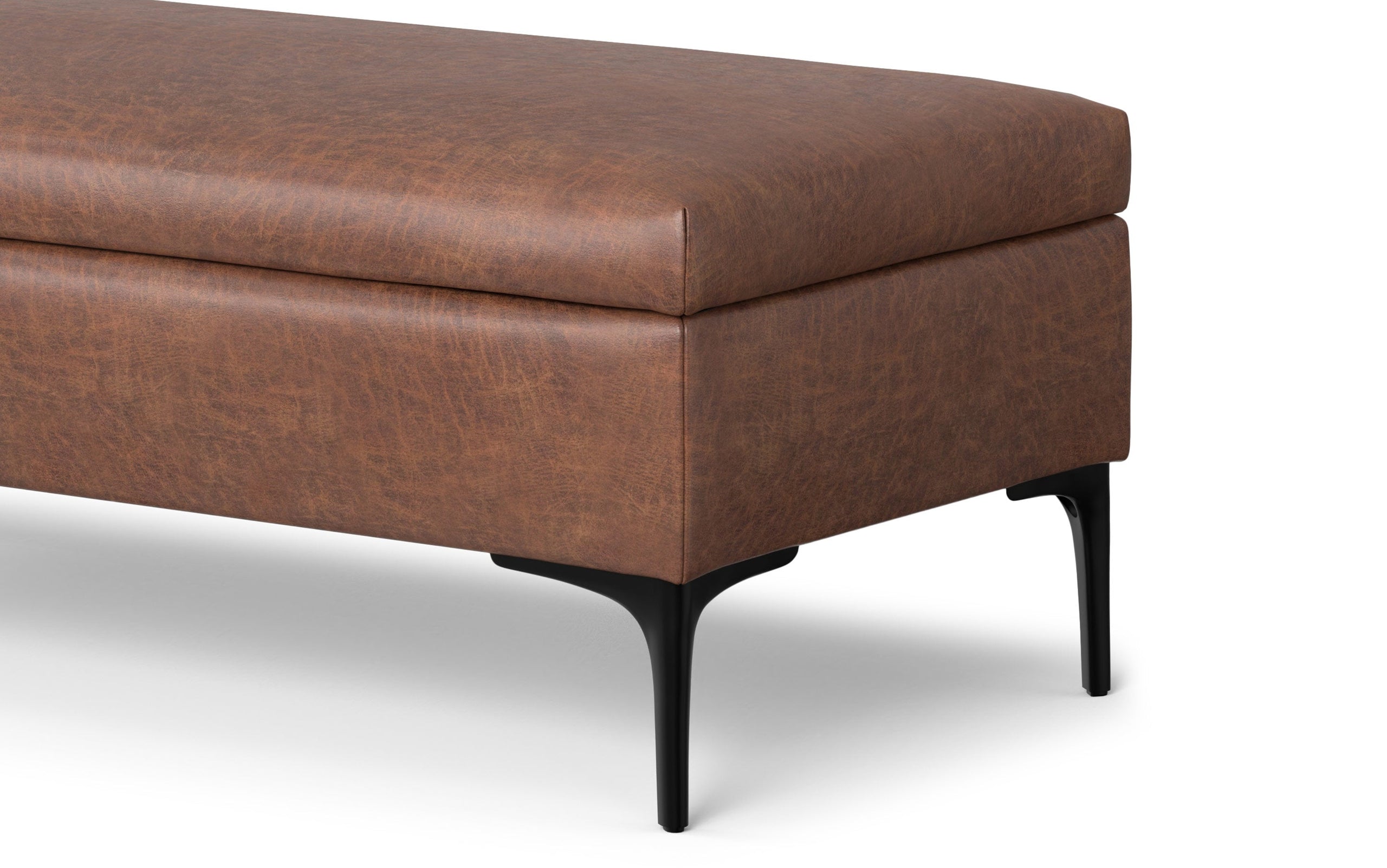 Distressed Saddle Brown Distressed Vegan Leather | Rebecca Large Coffee Table Storage Ottoman with Lift up Lid