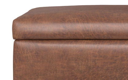 Distressed Saddle Brown Distressed Vegan Leather | Rebecca Large Coffee Table Storage Ottoman with Lift up Lid