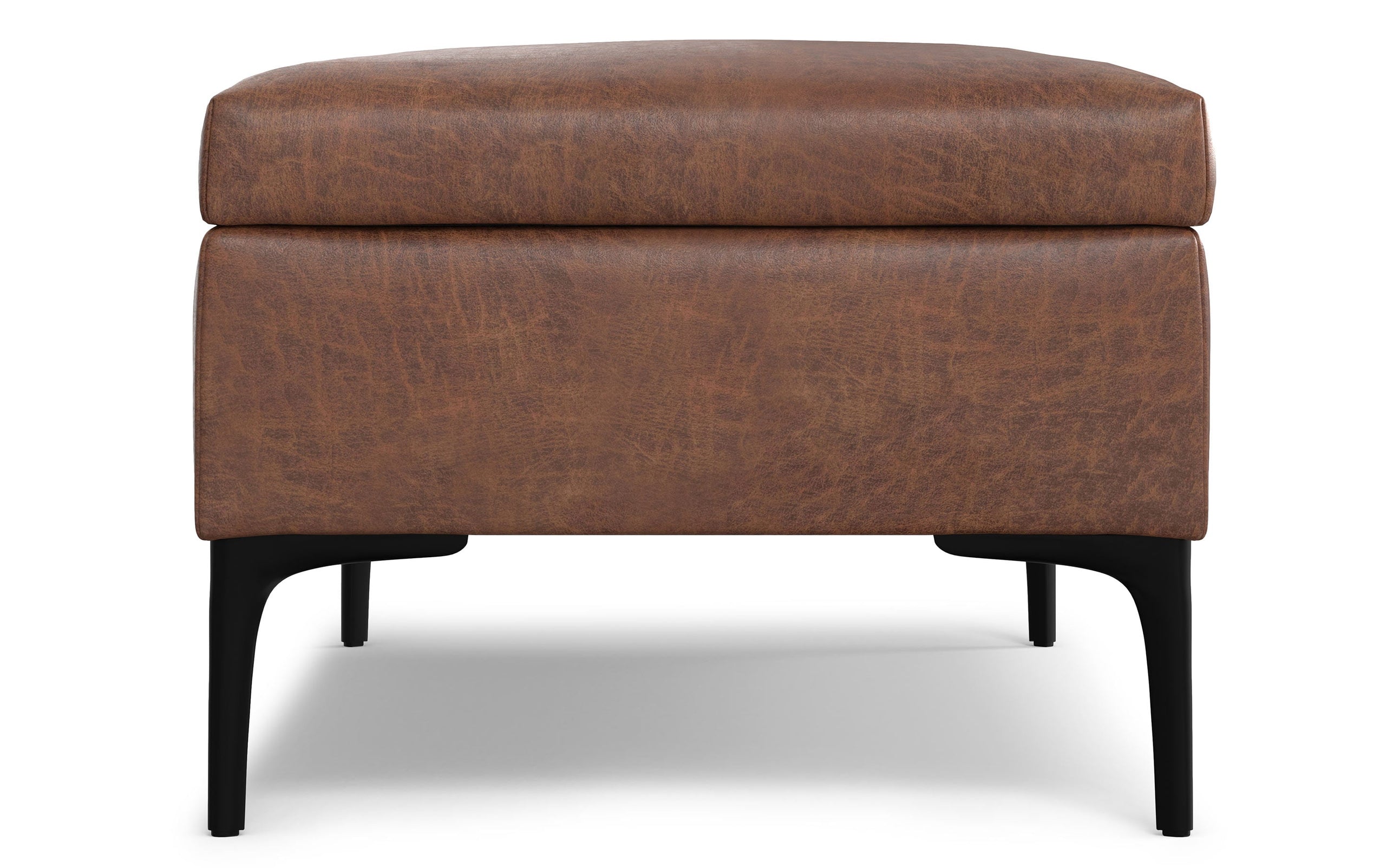 Distressed Saddle Brown Distressed Vegan Leather | Rebecca Large Coffee Table Storage Ottoman with Lift up Lid