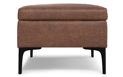 Distressed Saddle Brown Distressed Vegan Leather | Rebecca Large Coffee Table Storage Ottoman with Lift up Lid