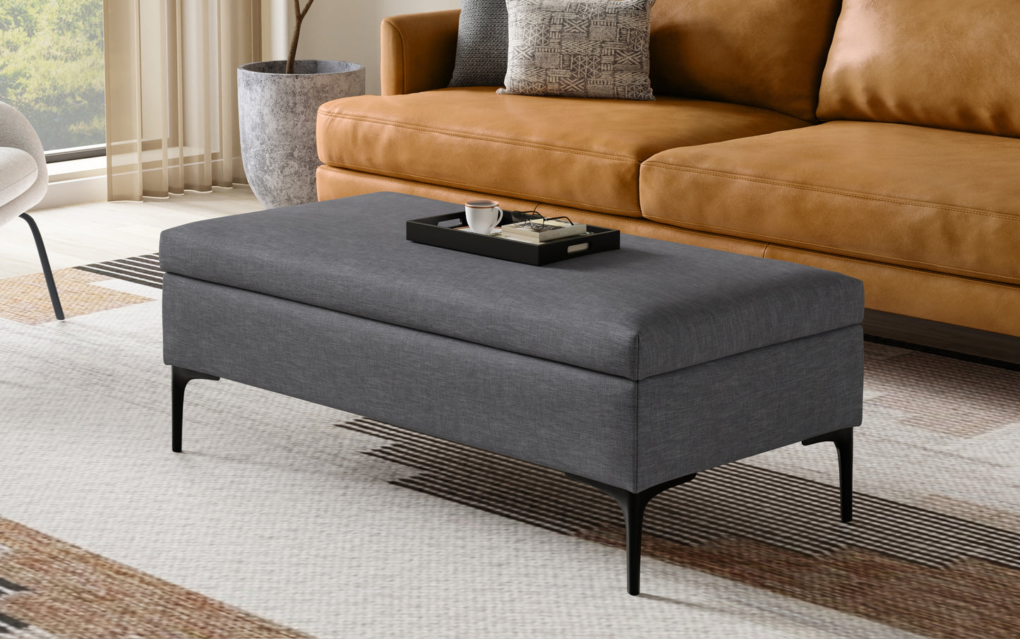 Slate Grey Linen Style Fabric | Rebecca Large Coffee Table Storage Ottoman with Lift up Lid