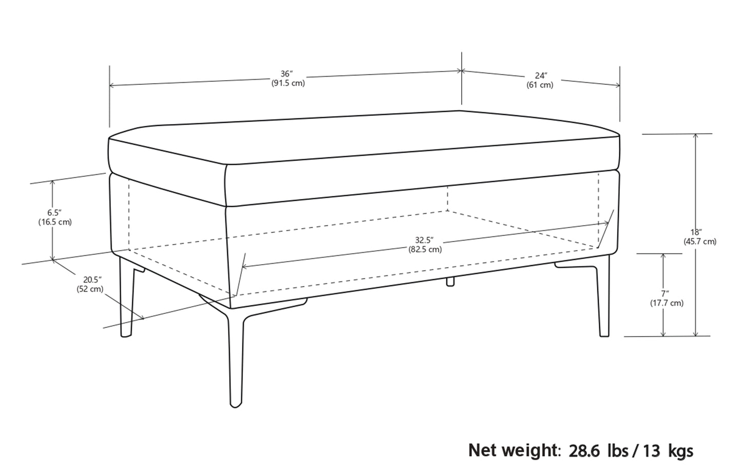 Cloud Grey Linen Style Fabric | Rebecca Rectangular Coffee Table Storage Ottoman with Lift Up Lid in Linen Style Fabric