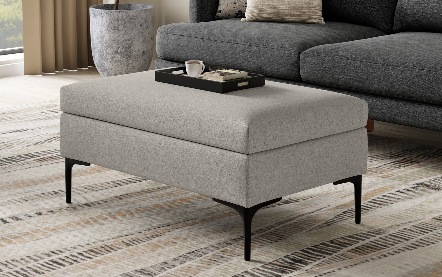 Cloud Grey Linen Style Fabric | Rebecca Rectangular Coffee Table Storage Ottoman with Lift Up Lid in Linen Style Fabric