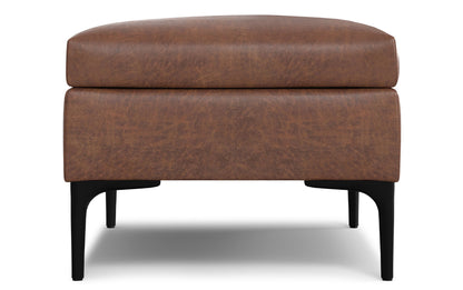 Distressed Saddle Brown Distressed Vegan Leather | Rebecca Rectangular Coffee Table Storage Ottoman with Lift Up in Distressed Vegan Leather