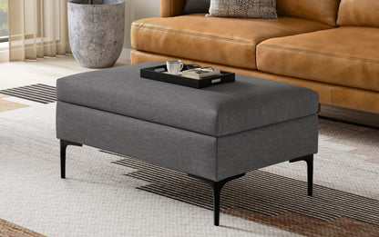 Slate Grey Linen Style Fabric | Rebecca Rectangular Coffee Table Storage Ottoman with Lift Up Lid in Linen Style Fabric