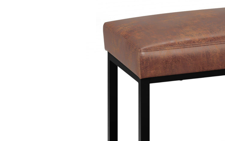 Distressed Saddle Brown Distressed Vegan Leather | Reynolds Ottoman Bench