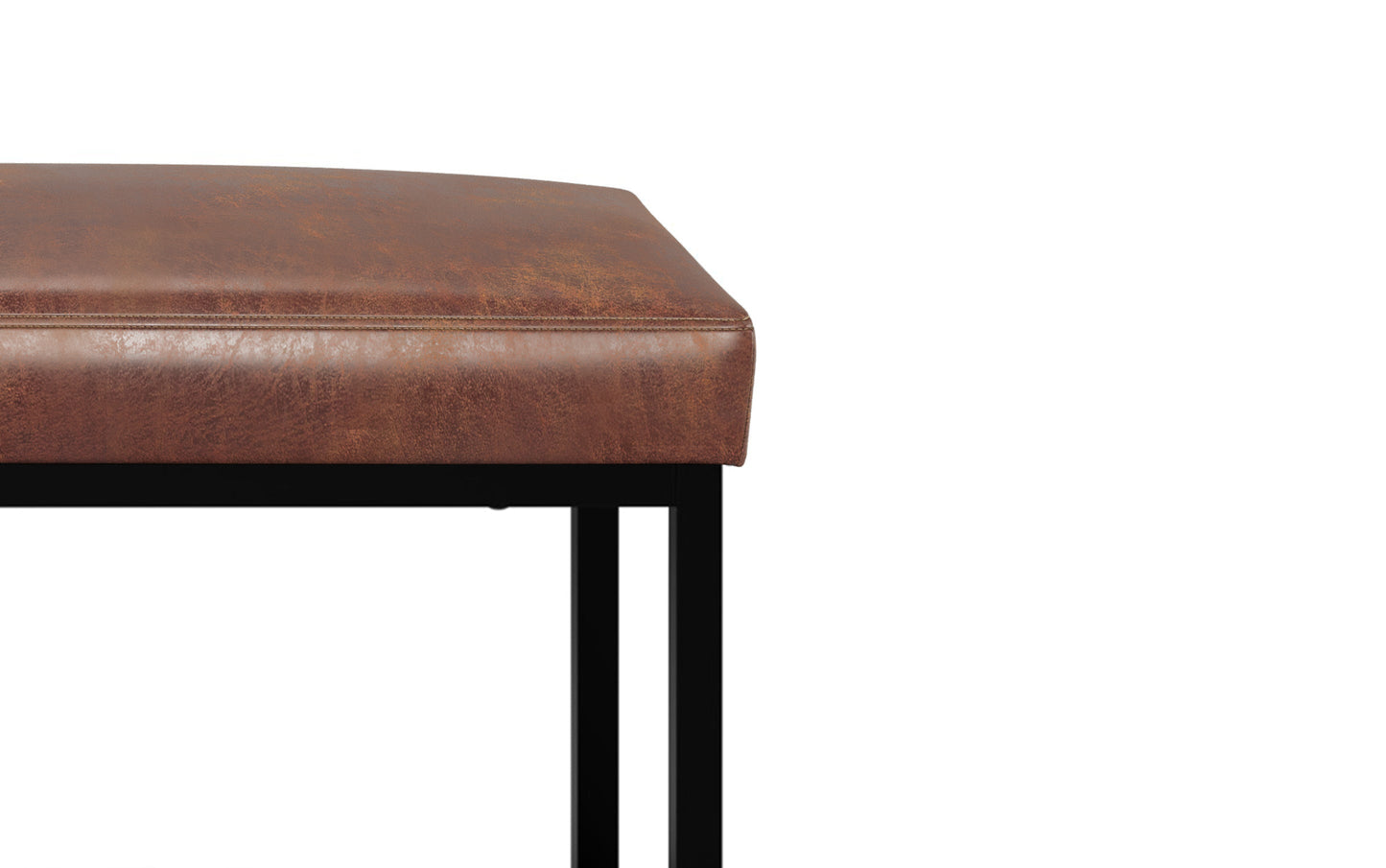 Distressed Saddle Brown Distressed Vegan Leather | Reynolds Ottoman Bench