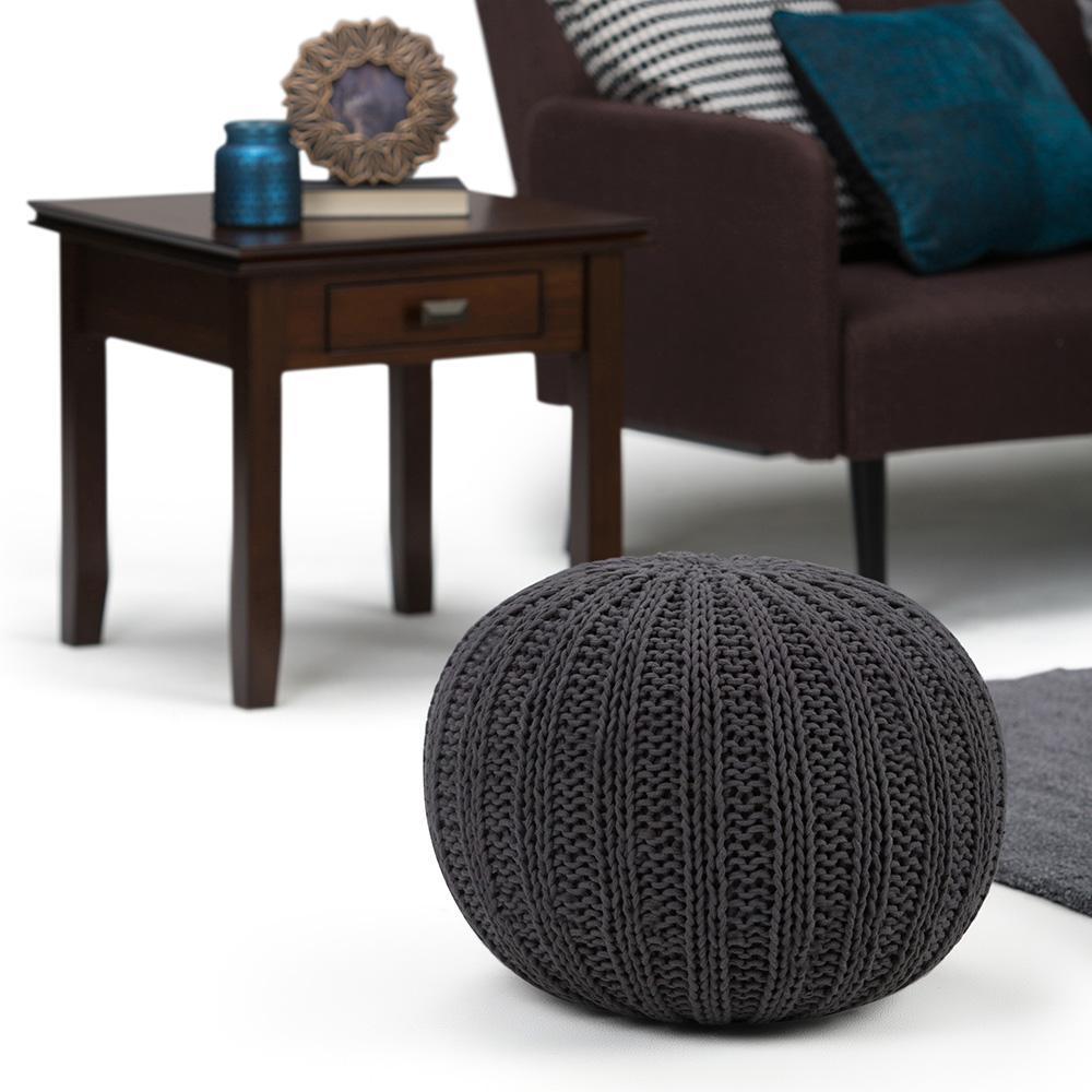 Slate Grey | Shelby Hand Knit Round Pouf