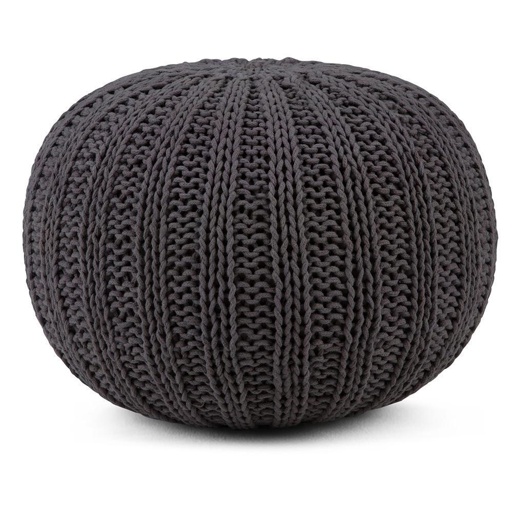 Slate Grey | Shelby Hand Knit Round Pouf