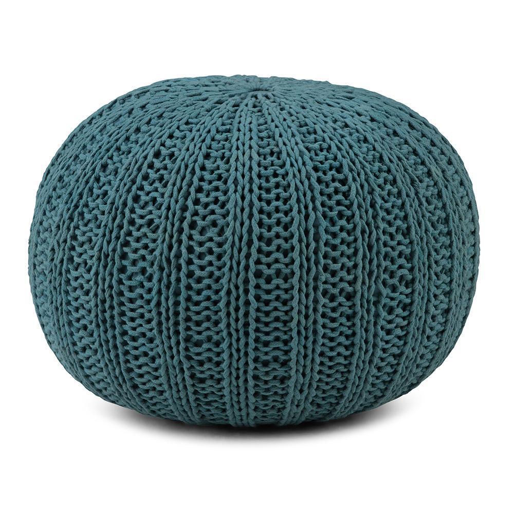 Teal | Shelby Hand Knit Round Pouf