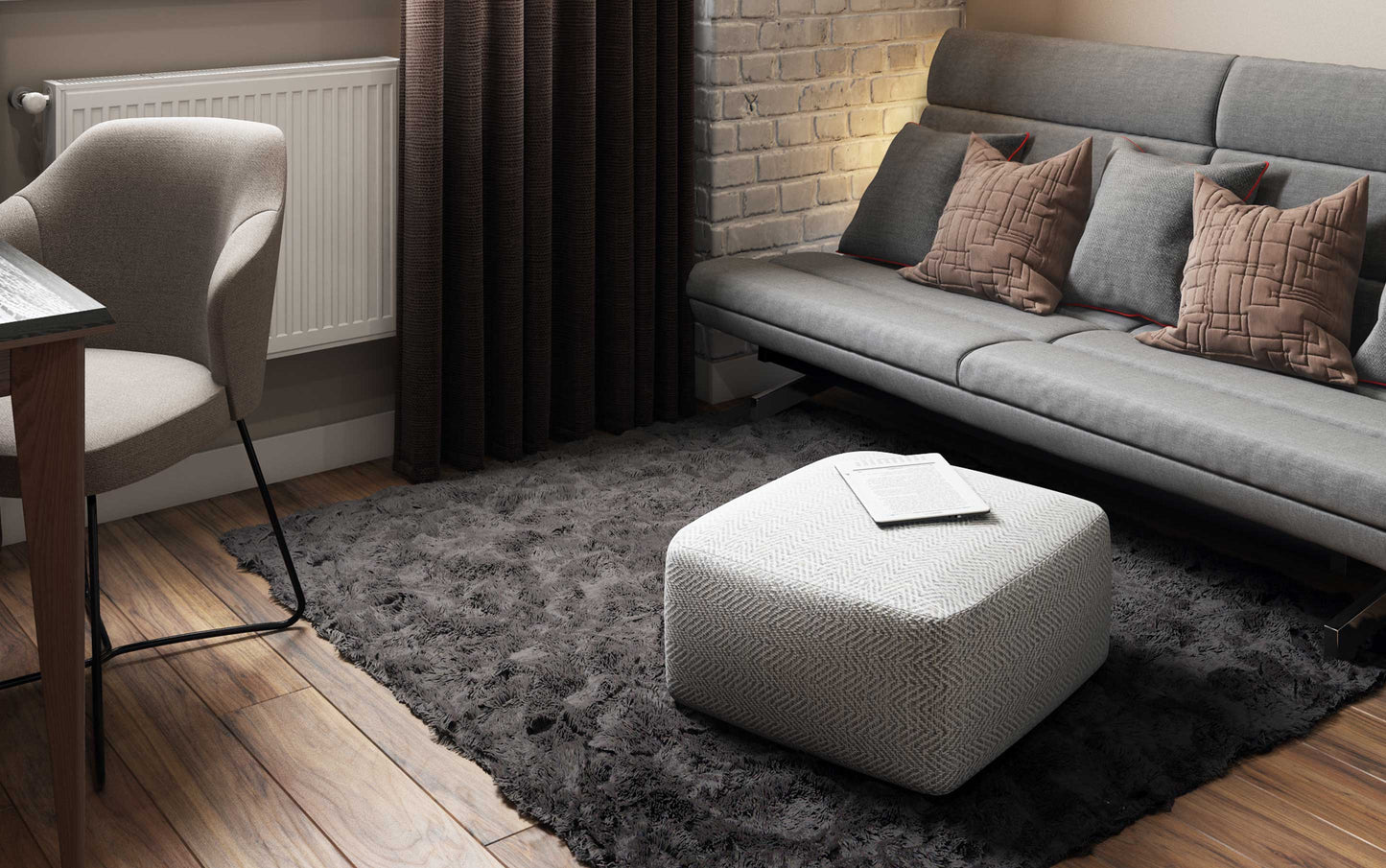 Patterned Grey Melange | Nate Patterned Square Pouf