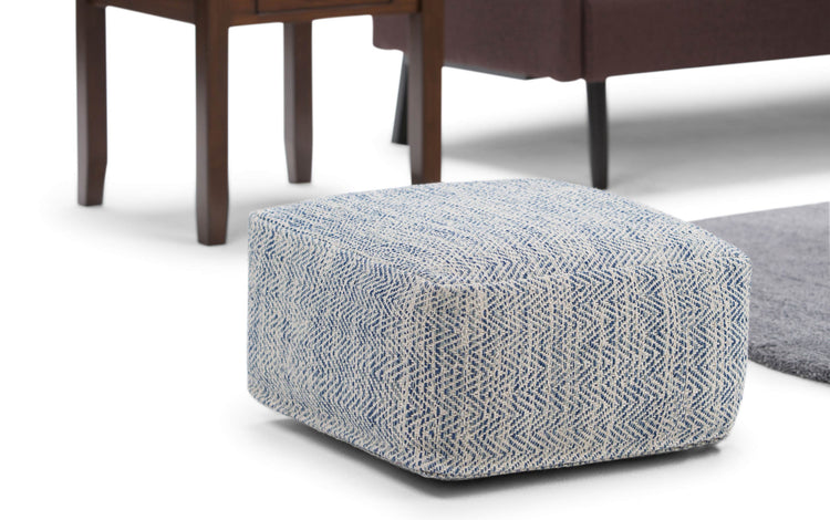 Patterned Denim Melange | Nate Patterned Square Pouf